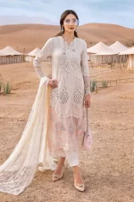 Maria b, luxury chiffon, 2025 collection , 3 PIECE SUIT , unstitched, lawn ,white,pink , d-2515-a, FRONT
