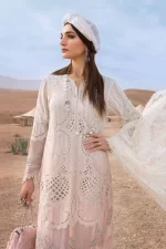 Maria b, luxury chiffon, 2025 collection , 3 PIECE SUIT , unstitched, lawn ,white,pink , d-2515-a, FROnt, dupatta, shirt