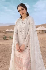 Maria b, luxury chiffon, 2025 collection , 3 PIECE SUIT , unstitched, lawn ,white,pink , d-2515-a, FRONT, shirt