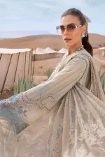 Maria b, luxury chiffon, 2025 collection , 3 PIECE SUIT , unstitched, lawn , beige & sea green , d-2515-b, sleeves