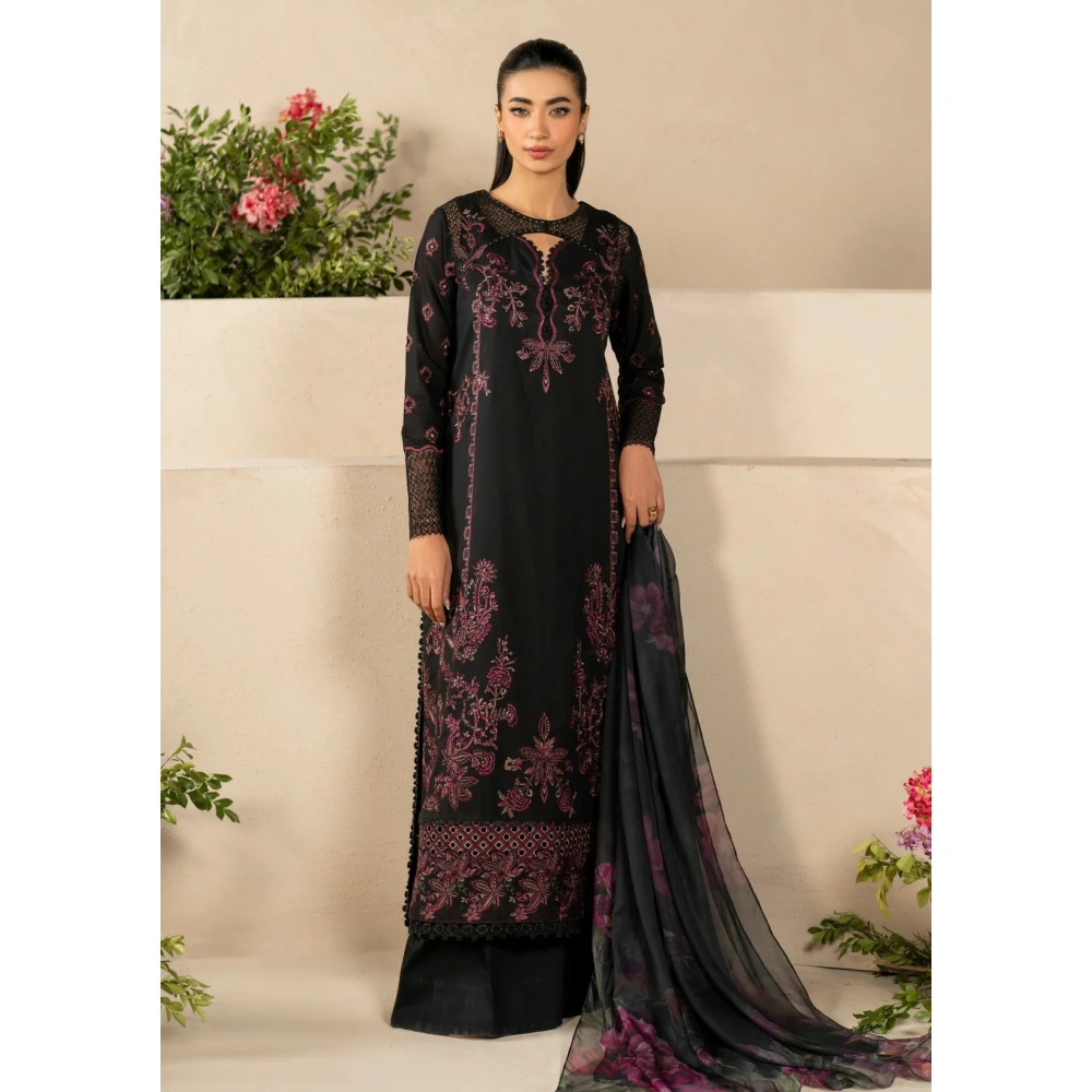 iznik, eid festive lawn 25’ , 3 PIECE SUIT , unstitched, lawn , black color , ELF-03, FRONT