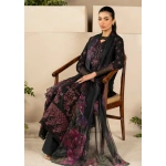 iznik, eid festive lawn 25’ , 3 PIECE SUIT , unstitched, lawn , black color , ELF-03, FRONT style