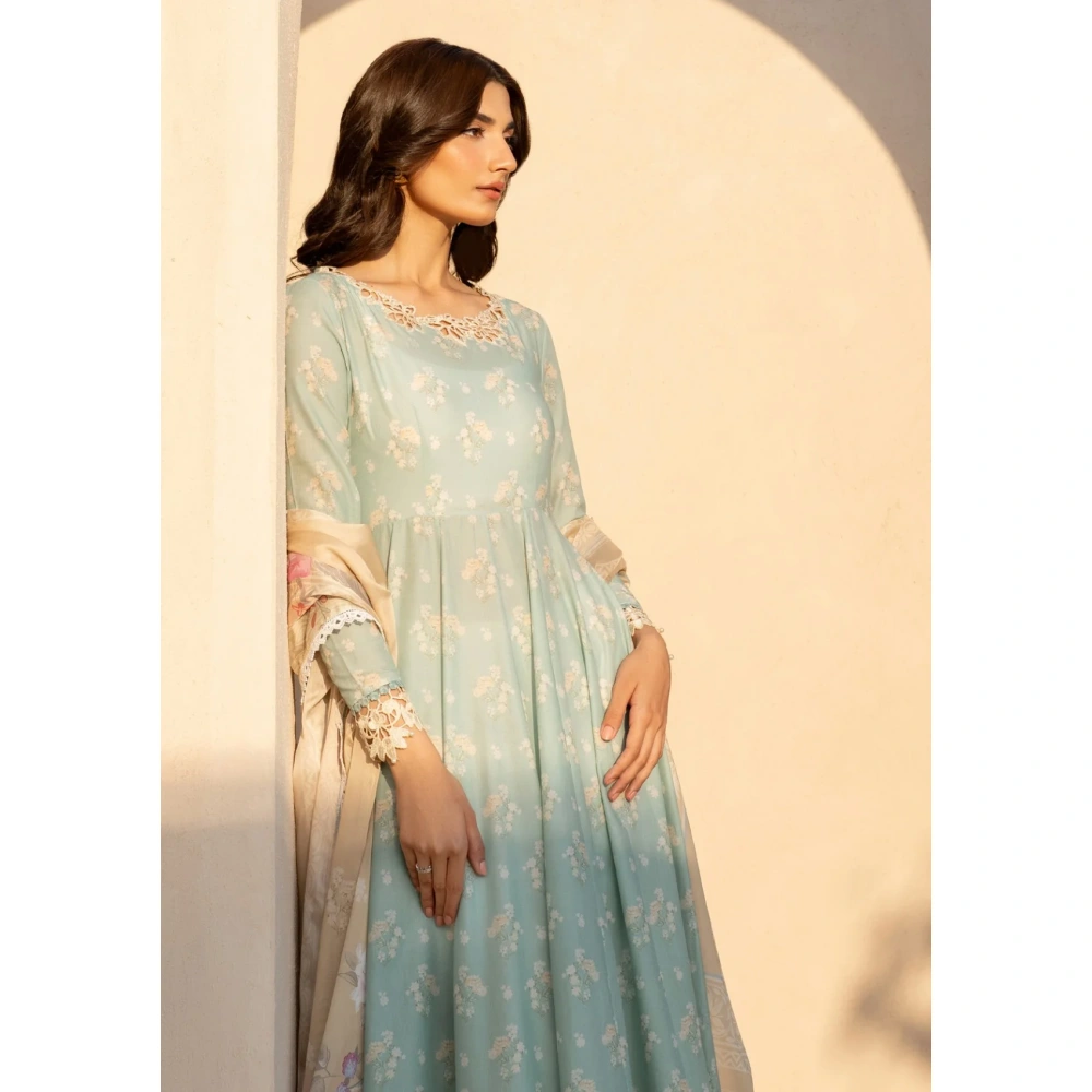 iznik, eid festive lawn 25’ , 3 PIECE SUIT , unstitched, lawn , sky blue color , Efl-06, shirt