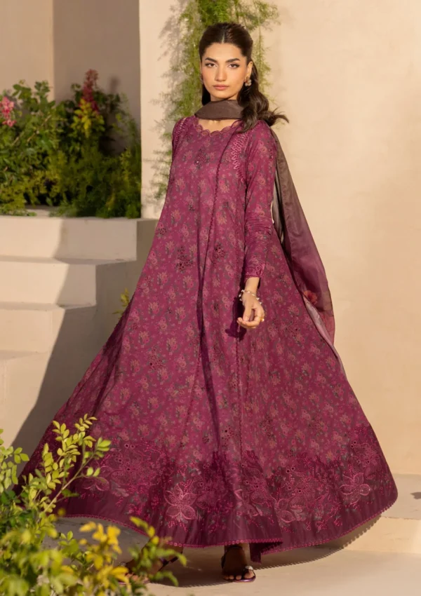 iznik, eid festive lawn 25’ , 3 PIECE SUIT , unstitched, lawn , reddish pink color , Efl-09, FRONT