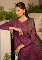 iznik, eid festive lawn 25’ , 3 PIECE SUIT , unstitched, lawn , reddish pink color , Efl-09, FRONT shirt and dupatta