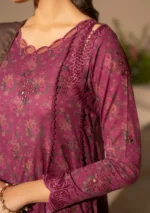 iznik, eid festive lawn 25’ , 3 PIECE SUIT , unstitched, lawn , reddish pink color , Efl-09, FRONT shirt neck