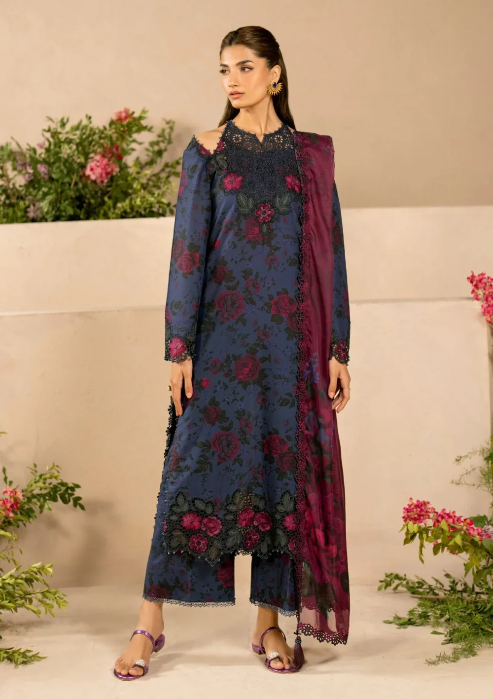 iznik, eid festive lawn 25’ , 3 PIECE SUIT , unstitched, lawn , blue color , Efl-12, FRONT