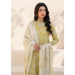 iznik, eid festive lawn 25’ , 3 PIECE SUIT , unstitched, lawn , lime yellow color , Efl-08, FRONT shirt and dupatta