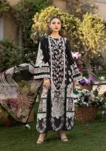 elaf, luxury lawn 25’ , 3 PIECE SUIT , unstitched, lawn , black color , Elm-04, FRONT