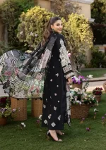 elaf, luxury lawn 25’ , 3 PIECE SUIT , unstitched, lawn , black color , Elm-04, back