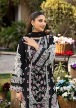 elaf, luxury lawn 25’ , 3 PIECE SUIT , unstitched, lawn , black color , Elm-04, sleeves