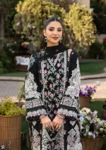 elaf, luxury lawn 25’ , 3 PIECE SUIT , unstitched, lawn , black color , Elm-04, FRONT shirt