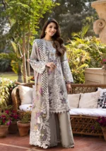 elaf, luxury lawn 25’ , 3 PIECE SUIT , unstitched, lawn , mouse grey color , Elm-05, FRONT