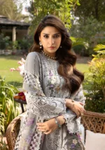 elaf, luxury lawn 25’ , 3 PIECE SUIT , unstitched, lawn , mouse grey color , Elm-05, sleeves