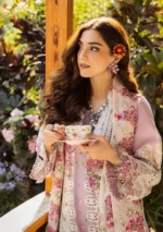 elaf, luxury lawn 25’ , 3 PIECE SUIT , unstitched, lawn , light purple color , Elm-09, front shirt