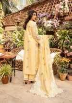 elaf, luxury lawn 25’ , 3 PIECE SUIT , unstitched, lawn , yellow color , Elm-2b, back