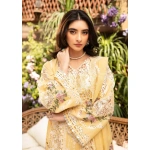 elaf, luxury lawn 25’ , 3 PIECE SUIT , unstitched, lawn , yellow color , Elm-2b, sleeves