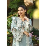 elaf, luxury lawn 25’ , 3 PIECE SUIT , unstitched, lawn , sky blue color , Elm-3b, sleeves