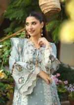 elaf, luxury lawn 25’ , 3 PIECE SUIT , unstitched, lawn , sky blue color , Elm-3b, sleeves