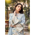 elaf, luxury lawn 25’ , 3 PIECE SUIT , unstitched, lawn , ice blue color , Elm-7b, sleeves