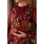 Iznik, luxury chiffon, 25’ , 3 PIECE SUIT , unstitched, chiffon , red , ILC-05, FRONT neck