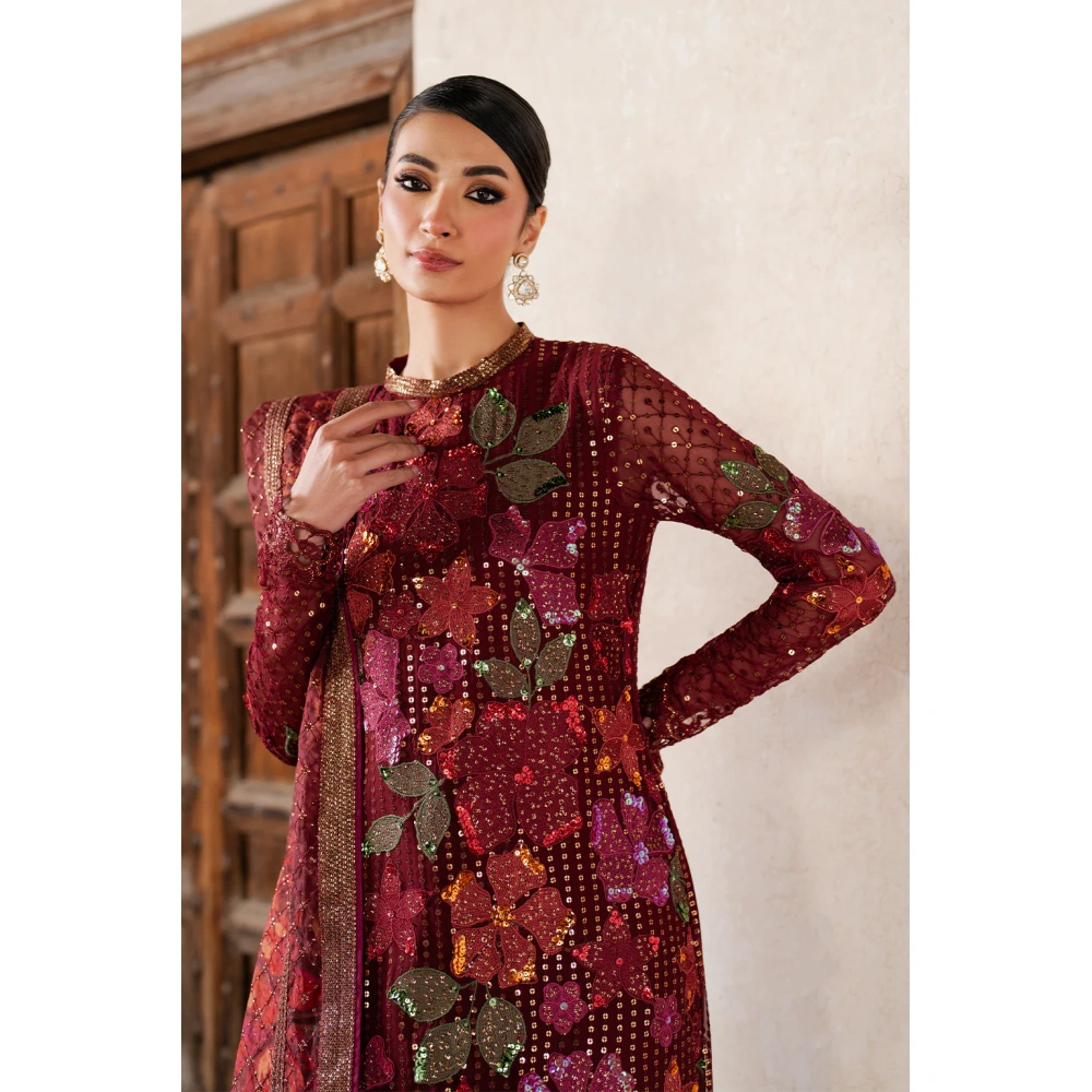Iznik, luxury chiffon, 25’ , 3 PIECE SUIT , unstitched, chiffon , red , ILC-05, FRONT top