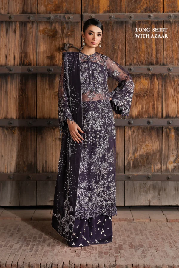 Iznik, luxury chiffon, 25’ , 3 PIECE SUIT , unstitched, chiffon , purple , ILC-06, long shirt with azaar