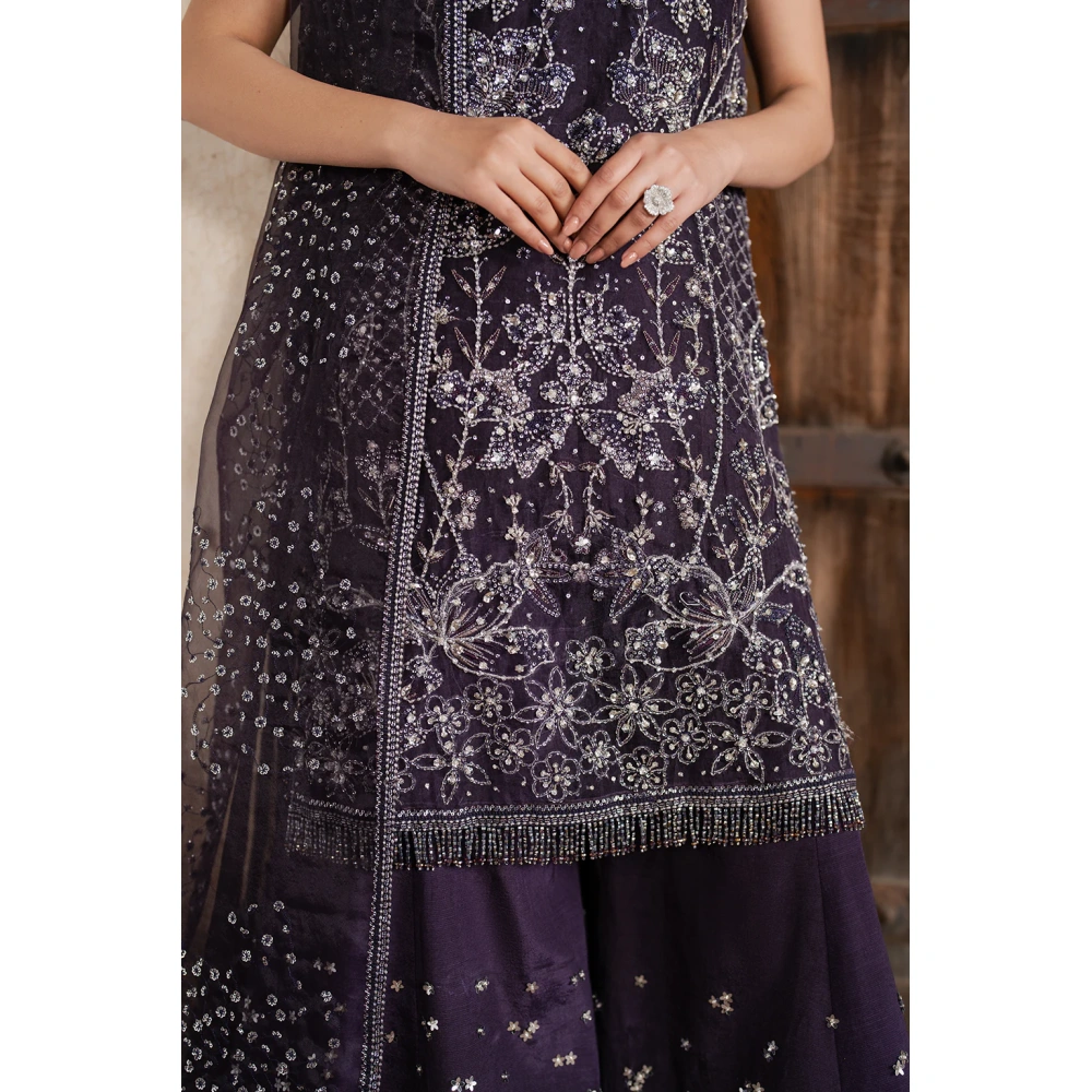 Iznik, luxury chiffon, 25’ , 3 PIECE SUIT , unstitched, chiffon , purple , ILC-06, FRONT daman