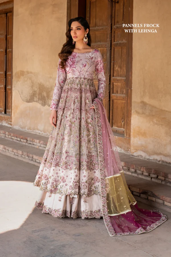 Iznik Luxury Chiffon ILC-08 UK Embroidered Unstitched Suit, unstitched, chiffon , light pink , ILC-08, FRONT, panel frock with lehenga
