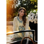 KAHF, luxury lawn 25’ , 3 PIECE SUIT , unstitched, lawn , lemon yellow color , KLR-03, front shirt neck and sleeves