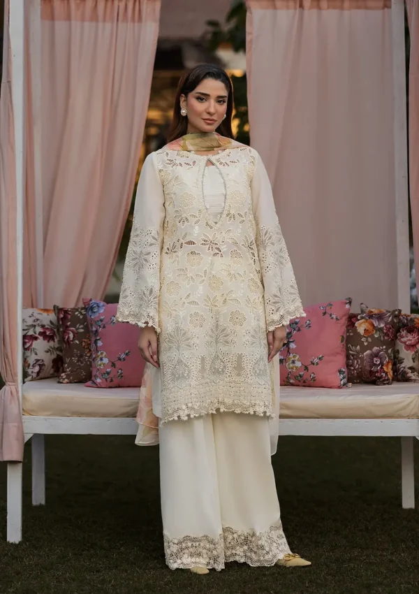 KAHF, luxury lawn 25’ , 3 PIECE SUIT , unstitched, lawn , OFFWHITE color , KLR-07, front
