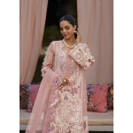 KAHF, luxury lawn 25’ , 3 PIECE SUIT , unstitched, lawn , TEA PINK color , KLR-09, front shirt and sleeves
