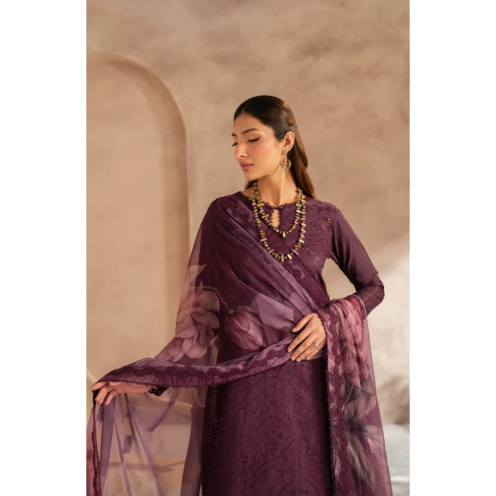 Zarif Lawn 25 , 3 PIECE SUIT , unstitched, maroon, lawn , UNST-LWN-06, FRONT neck