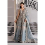 Pakistani clothing brands maria b new embroidered collection, unstitched chiffon suit, coffee to aqua colour, BD-3002, front shirt wit sharara