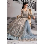 Pakistani clothing brands maria b new embroidered collection, unstitched chiffon suit, coffee to aqua colour, BD-3002, front shirt and dupatta