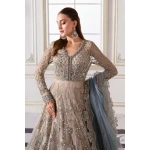 Pakistani clothing brands maria b new embroidered collection, unstitched chiffon suit, coffee to aqua colour, BD-3002, front shirt