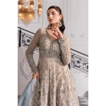 Pakistani clothing brands maria b new embroidered collection, unstitched chiffon suit, coffee to aqua colour, BD-3002, front shirt embroidery