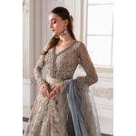 Pakistani clothing brands maria b new embroidered collection, unstitched chiffon suit, coffee to aqua colour, BD-3002, shirt neck