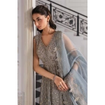 Pakistani clothing brands maria b new embroidered collection, unstitched chiffon suit, coffee to aqua colour, BD-3002, shirt top and dupatta