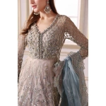 Pakistani clothing brands maria b new embroidered collection, unstitched chiffon suit, coffee to aqua colour, BD-3002, shirt