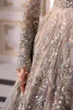 Pakistani clothing brands maria b new embroidered collection, unstitched chiffon suit, coffee to aqua colour, BD-3002, sleeves