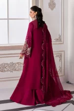 Pakistani clothing brands maria b new embroidered collection, unstitched chiffon suit, magenta colour, BD-3003, back