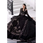 Pakistani clothing brands maria b new embroidered collectionel, 3 piece organza suit, black colour, BD-3004, lehenga full look