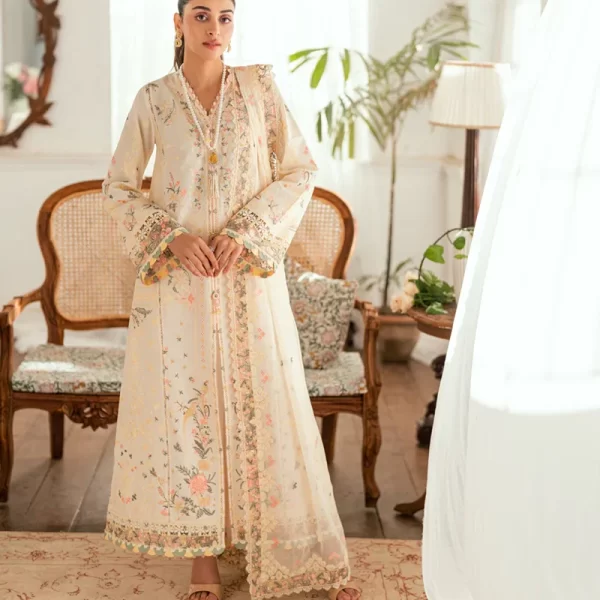 Pakistani clothing brands qalamkar luxury lawn eid edit collection 2025, unstitched 3 piece suit, sb-01, front