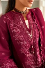 Pakistani clothing brands qalamkar luxury lawn eid edit collection 2025, unstitched 3 piece suit, sb-01, neck design