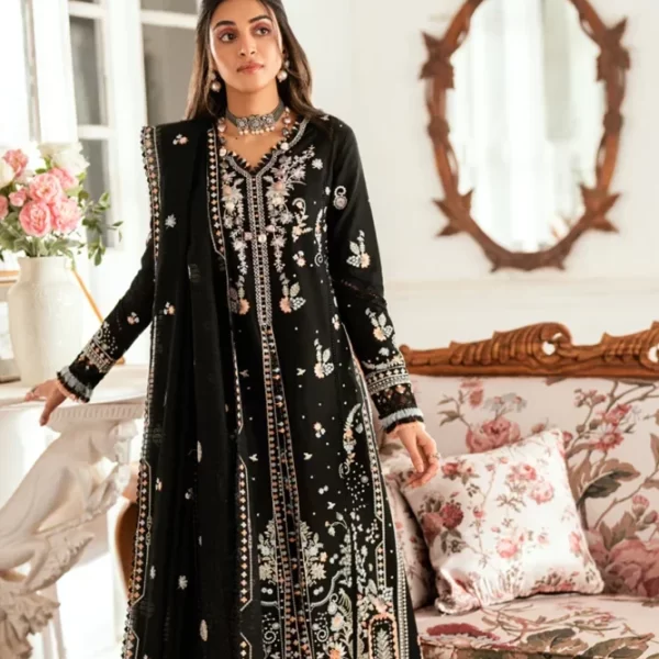 Pakistani clothing brands qalamkar luxury lawn eid edit collection 2025, unstitched 3 piece suit, sb-03 Misha, front