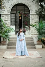Pakistani clothing brands qalamkar luxury lawn eid edit collection 2025, unstitched 3 piece suit, sb-04 Zarish, front shirt