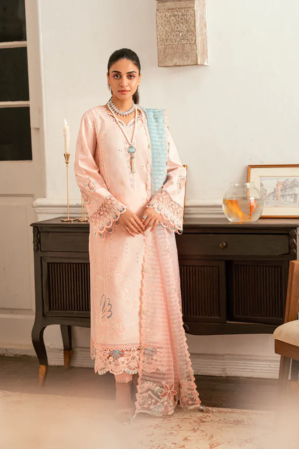 Pakistani clothing brands qalamkar luxury lawn eid edit collection 2025, unstitched 3 piece suit, sb-05 Aleeza, front