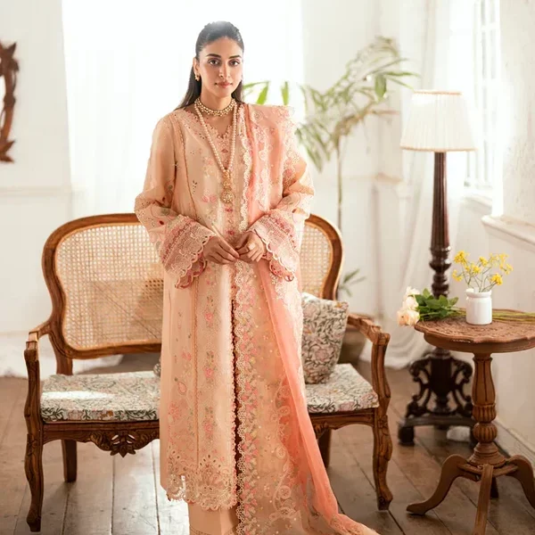 Pakistani clothing brands qalamkar luxury lawn eid edit collection 2025, unstitched 3 piece suit, sb-07 zoya, front