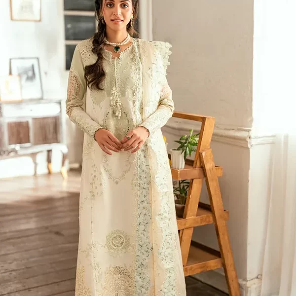Pakistani clothing brands qalamkar luxury lawn eid edit collection 2025, unstitched 3 piece suit, sb-10 Nadia, front
